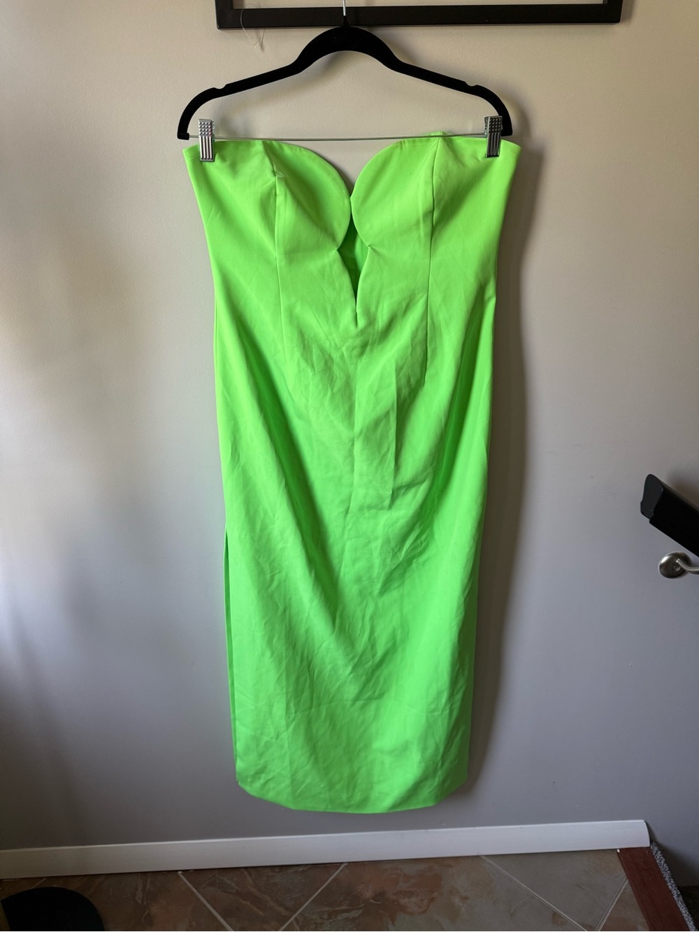 Bardot Neon Green Strapless Midi Dress